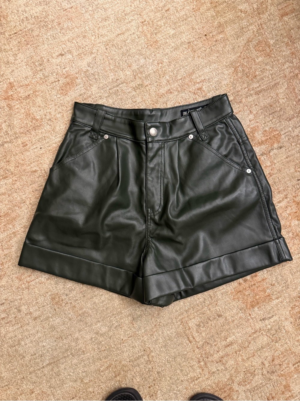 Blank NYC Black High-Rise Faux Leather Cuffed Shorts